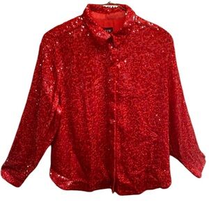 J. Crew size XL red sequin top with matching camisole oversized fits 14-18